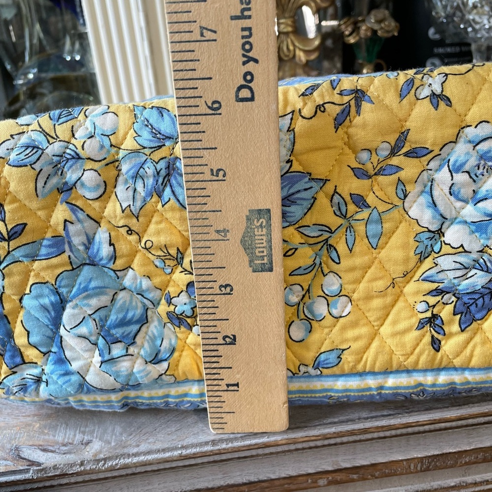 Vintage Quilted Keepers yellow & blue floral fabric tote cottage French Country - Picture 4 of 12